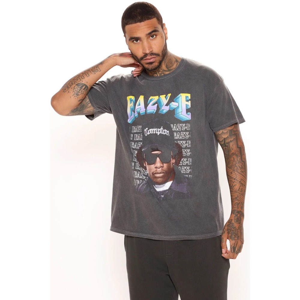 Eazy-E NWA Compton Men's Vintage Black Dye Wash Distressed Graphic Tee T-Shirt